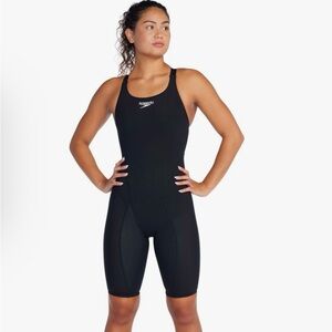 Speedo Vanquisher Kneeskin Tech Suit Swimsuit Black Size 18 Youth